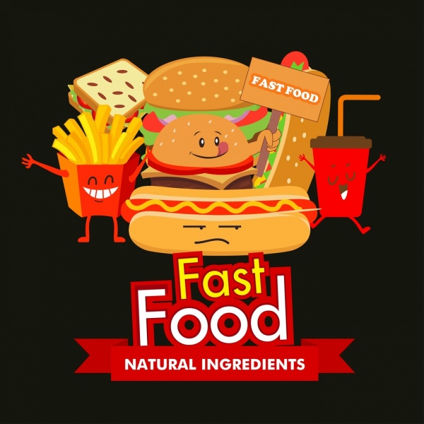 Fast food pubblicità divertente disegno stilizzato