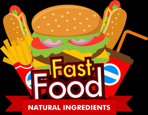 Quảng cáo thực phẩm thức ăn nhanh mẫu văn bản trang trí biểu tượng ruy băng.