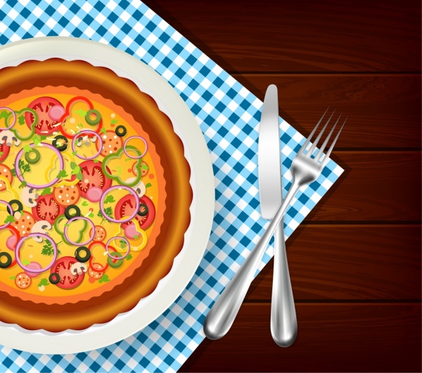 Fast-Food Pizza Messer Gabel Symbole Hintergrunddekoration