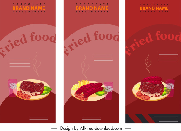 makanan cepat saji banner template gelap warna-warni desain vertikal