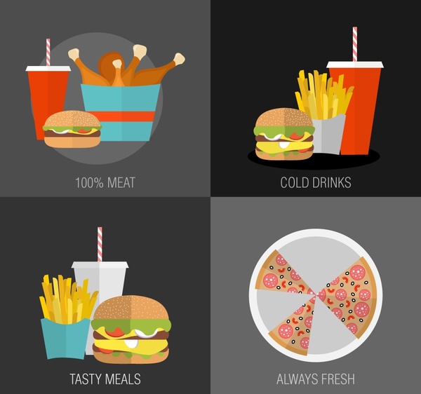 conceitos de fast-food isolados com várias cozinhas