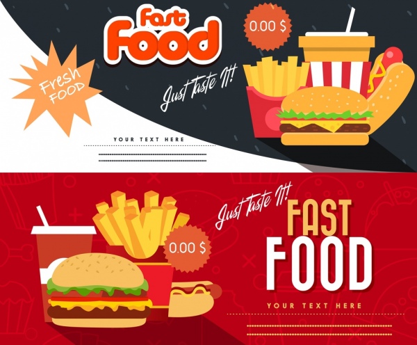 Fast-food cupom modelos horizontal moderno design