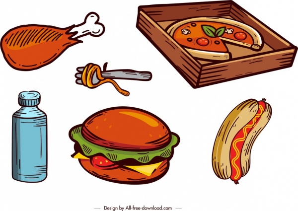 Fast-Food-Designelemente farbiges Retro-Design
