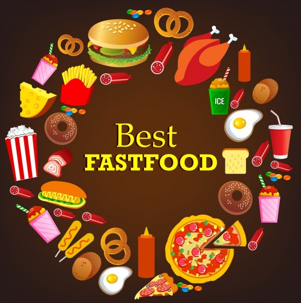 vários ícones de comida dos elementos de design do fast-food