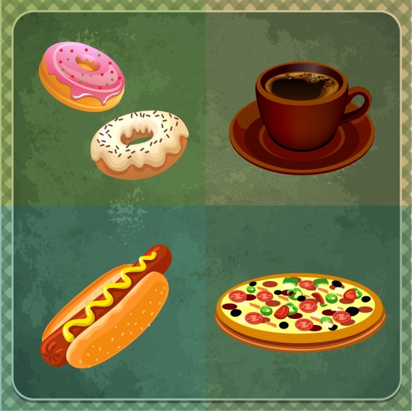 il fast food design elementi 3d icone colorate