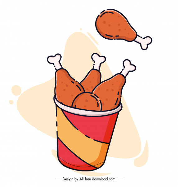 Fast-Food-Ikone dynamische gebratene Huhn Skizze
