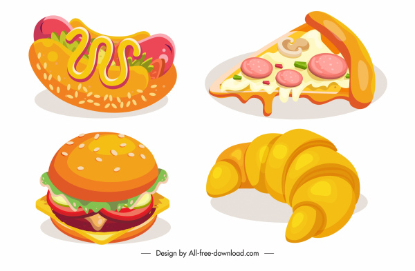 iconos de comida rápida colorido diseño clásico