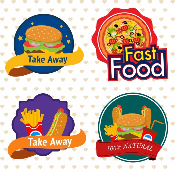 Fast-Food-Etiketten Sammlung 3d farbige Gestaltung