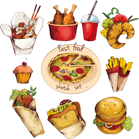 menu de fast-food mão desenhada vector