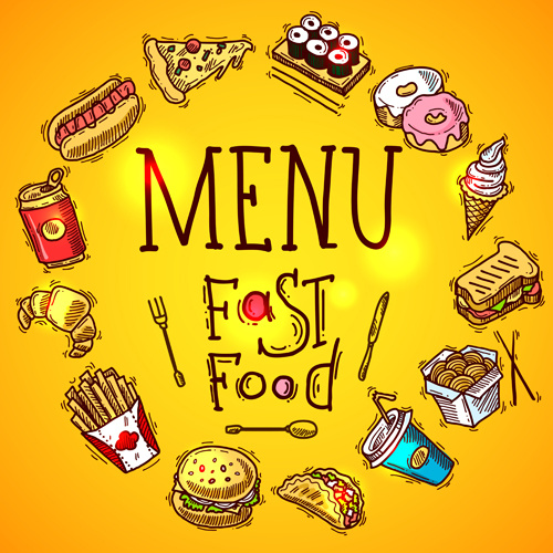 Fast-Food-Menü hand gezeichnete Vektor