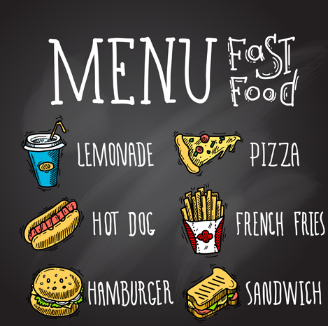 menu de fast-food mão desenhada vector