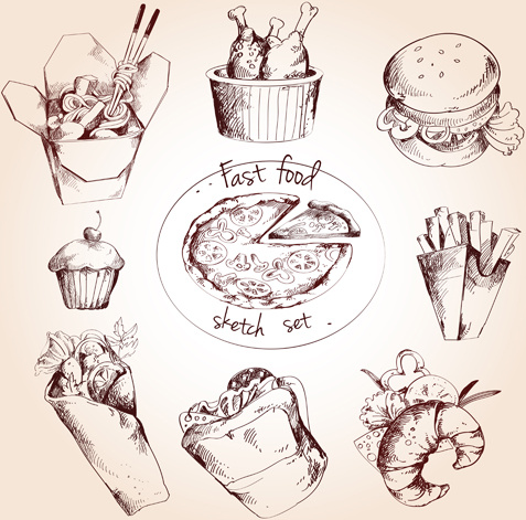 Fast-Food-Menü hand gezeichnete Vektor