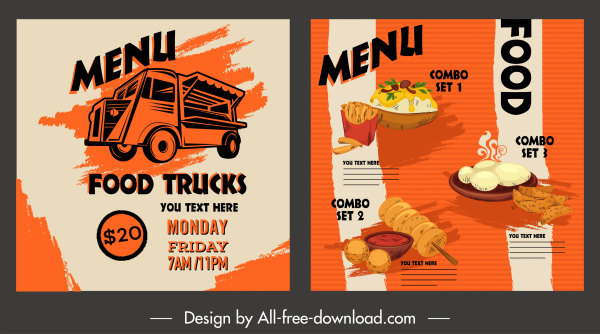 mẫu menu thức ăn nhanh có màu thiết kế retro