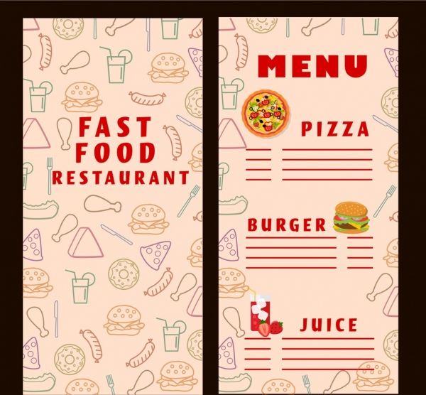 ícones de comida fast-food menu modelo vinheta fundo