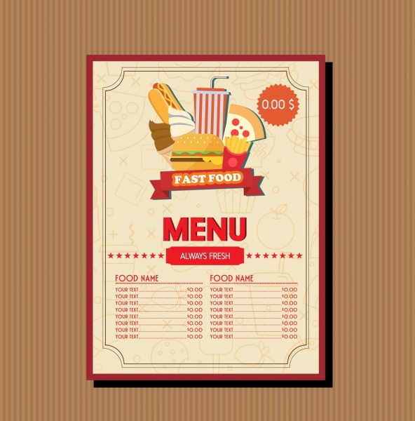 fast food menu wzór jedzenie winiety brown dekoracji