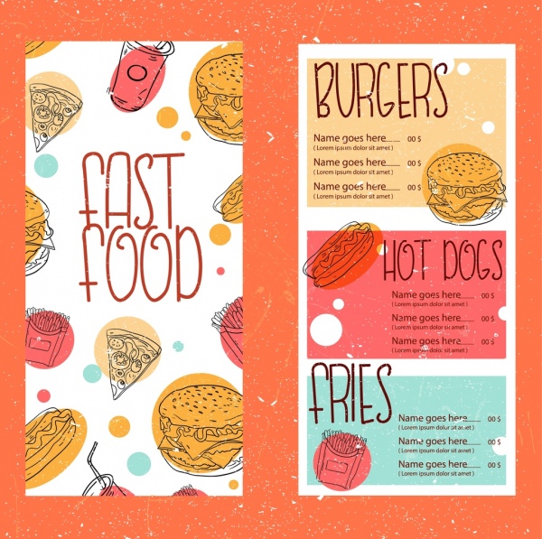 Fast-food design do menu modelo retrô handdrawn
