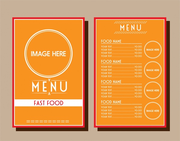 Fast Food Menü Design Kreis Dekoration auf orangem Hintergrund