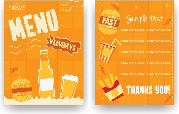 Fastfood restauracja menu szablonu klasycznego pomarańczowy projekt