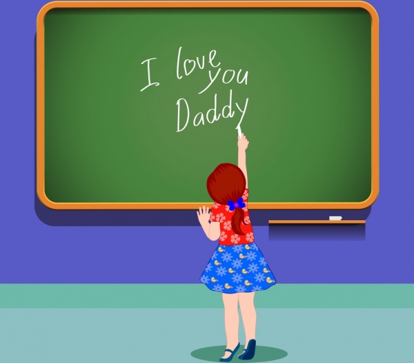 黒板の上で背景の小さな女の子の父の日を書く