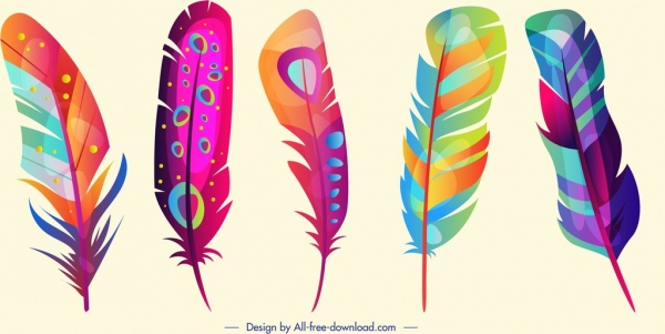 plumes icônes conception verticale colorée