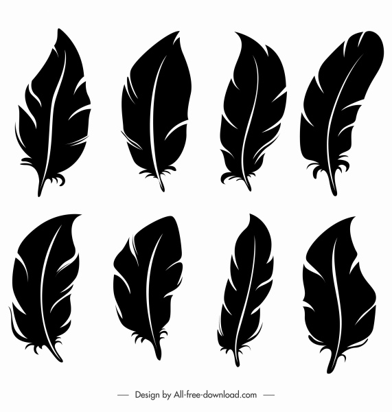 Federn Symbole dunkel schwarz handgezeichnete Skizze