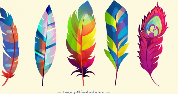 перья иконы разноцветные дизайн пушистые вертикальный эскиз