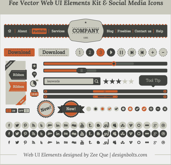 kit de elementos de interface do usuário taxa vetor web simples conjunto de ícones de mídias sociais