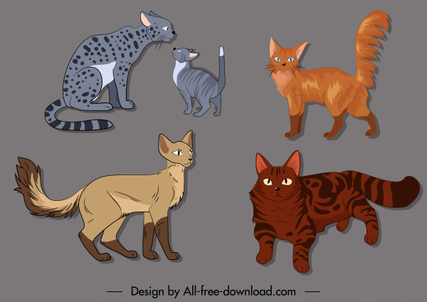 especies felinas iconos lindo dibujo animado bosquejo
