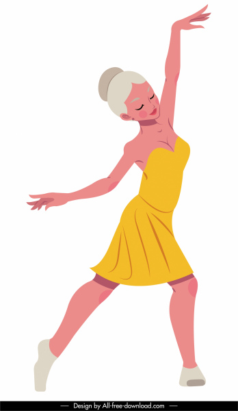 женщина балерина значок динамический эскиз мультипликационного персонажа