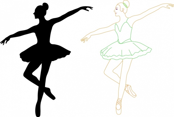 vũ công ballet nữ phác thảo hình bóng màu trang trí phong cách