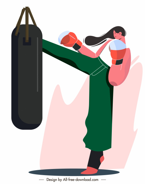 boxer femminile icona design dinamico carattere dei cartoni animati