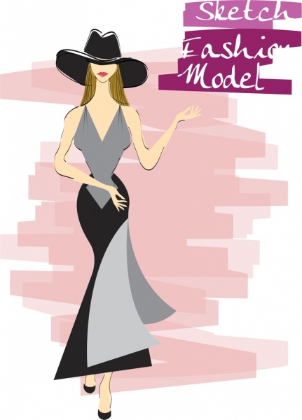 weibliche Mode Hintergrund elegante Frau Symbol Skizze