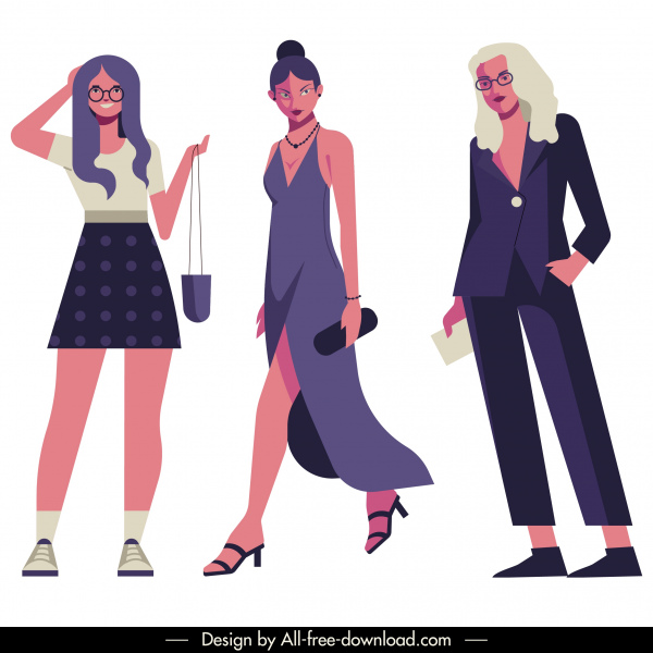 Modelos De Moda Femenina Iconos De Diseño Moderno Personajes De Dibujos  Animados-icono De Vector-vector Libre Descarga Gratuita
