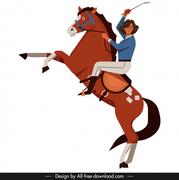 女性骑师图标彩色卡通人物素描