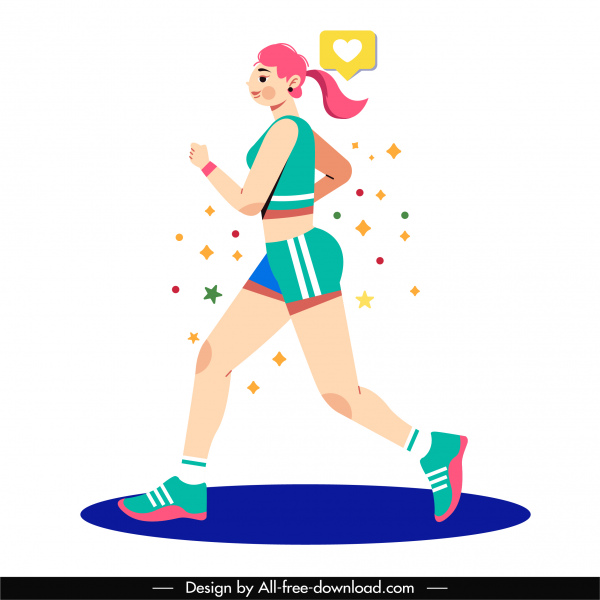 wanita jogger ikon datar kartun karakter sketsa