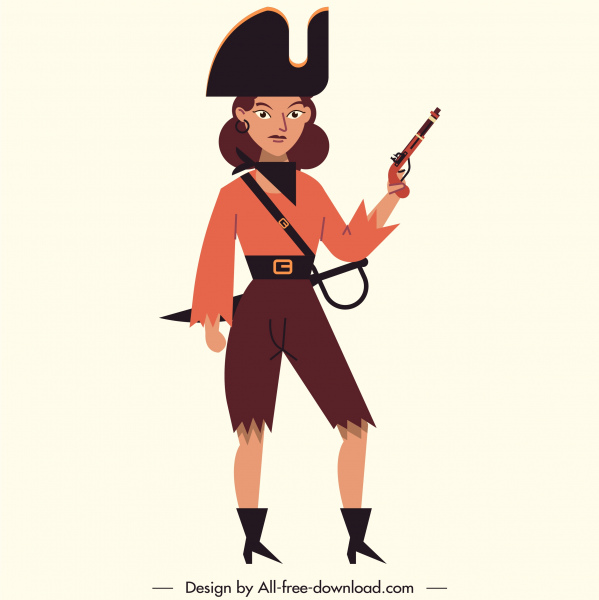 femme pirate icône classique costume armé personnage de dessin animé