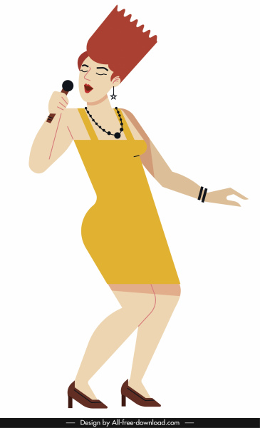 ícone da cantora feminina esboço elegante esboço colorido dos desenhos animados