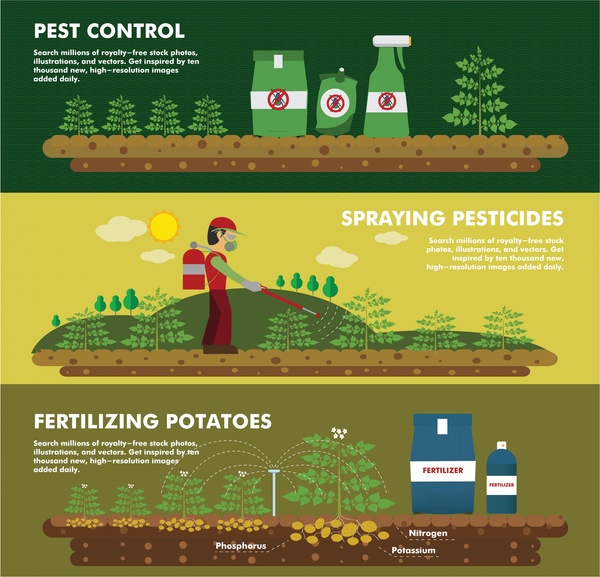 banners de fertilizante design com plantas e produtos