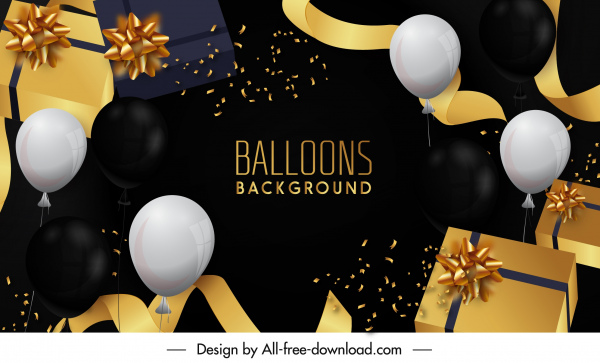 modelo de fundo festivo balão dinâmico presentes fita 3d