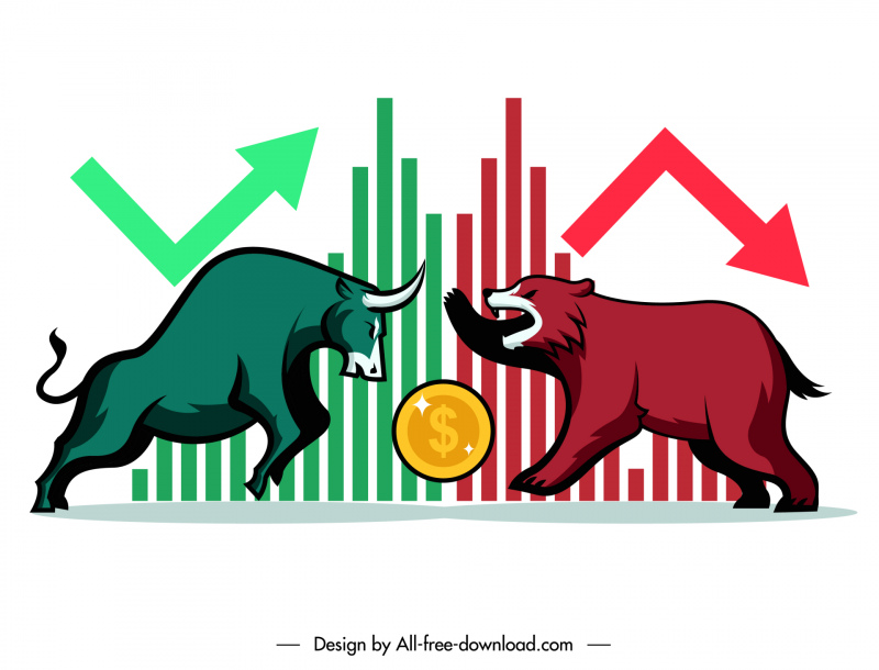lucha contra el oso oso columna gráfico de comercio de acciones elementos de diseño boceto de monedas