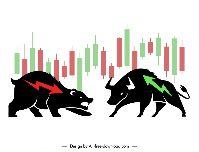 melawan kerbau bear saham perdagangan latar belakang siluet grafik cahaya lilin dinamis sketsa