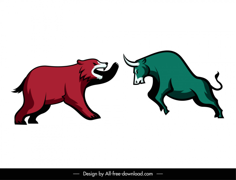 lutando búfalo urso negociação de ações elementos de design dinâmico desenhado à mão esboço -2