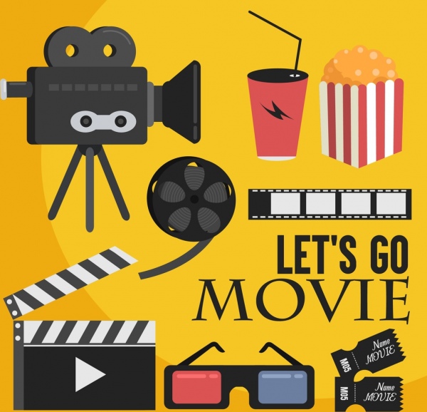 elementy do projektowania filmów filmowych ikony popcorn okulary