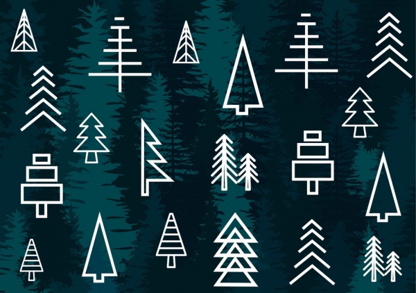 Fir tree ikon garis-garis putih sketsa desain