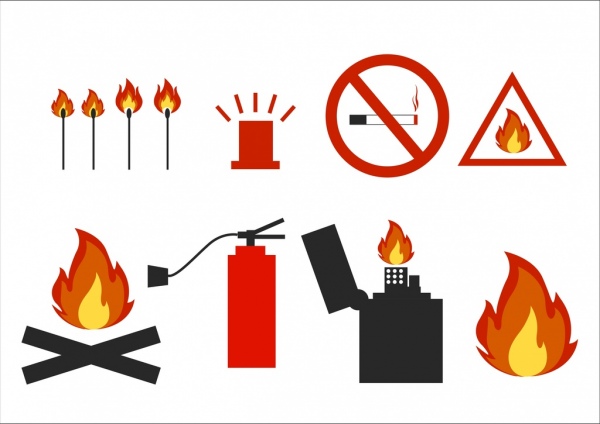 ogień elementy konstrukcji różnych płaskie symbole