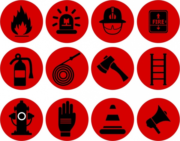 fire fighting elementy projektu, czerwony wzór ikony płaskie