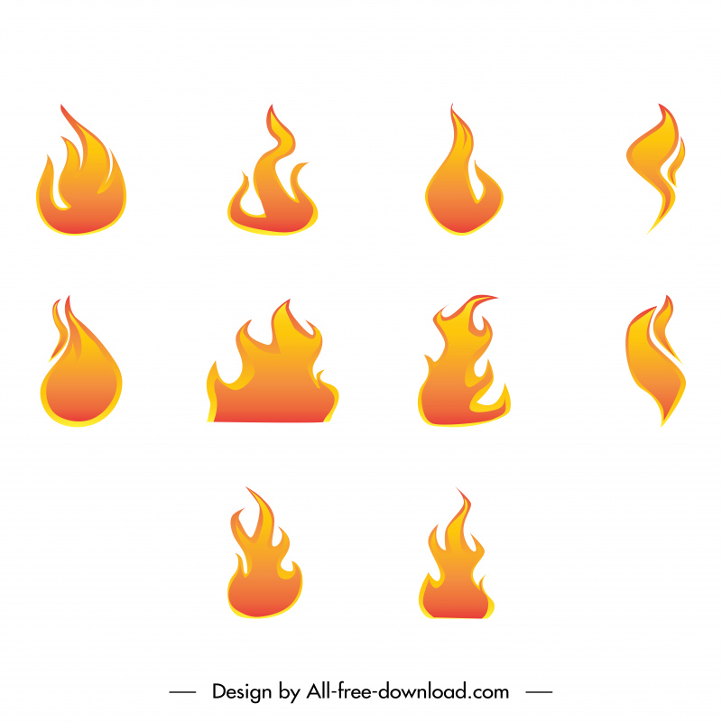 ícone de fogo define formas laranjas planas modernas