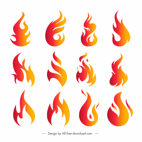 koleksi ikon api berwarna bentuk dinamis datar