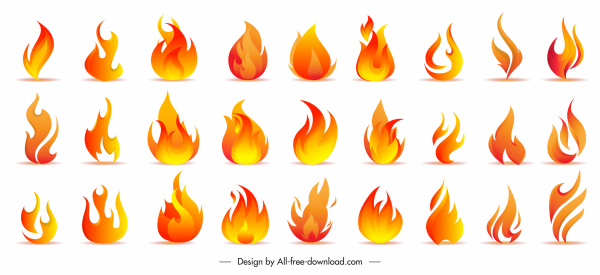 Fire Icons Sammlung Dynamische Orange Formen Skizze