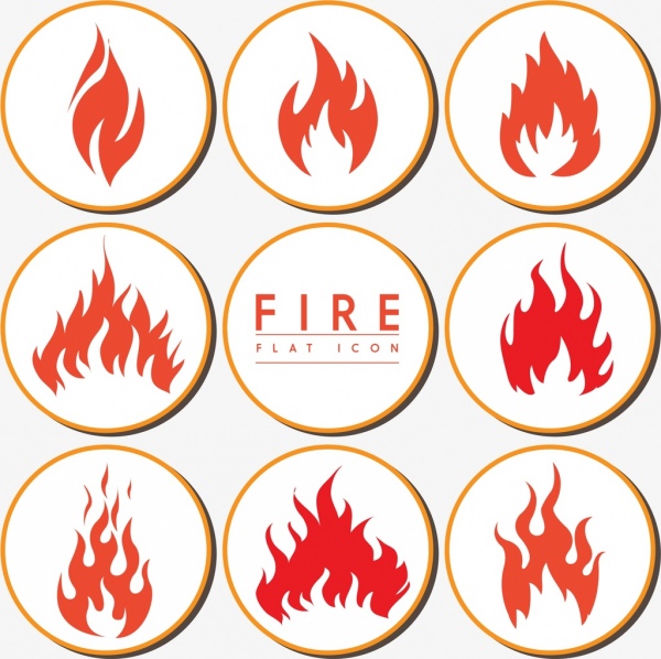 coleção de ícones plana de fogo isolamento de formas diversas de design